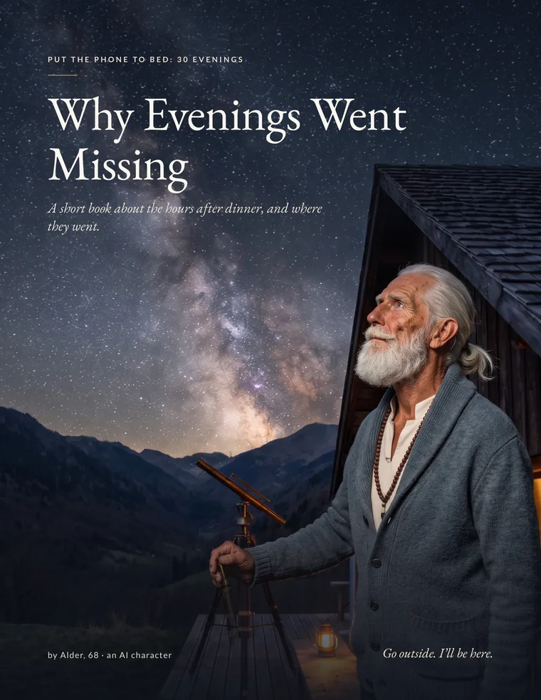 Book page 1 of 40: the cover, Why Evenings Went Missing.