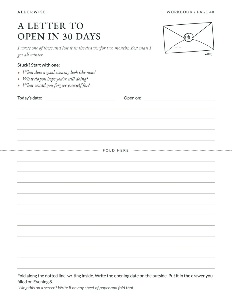 Workbook page 48 of 57: A Letter to Open in 30 Days.